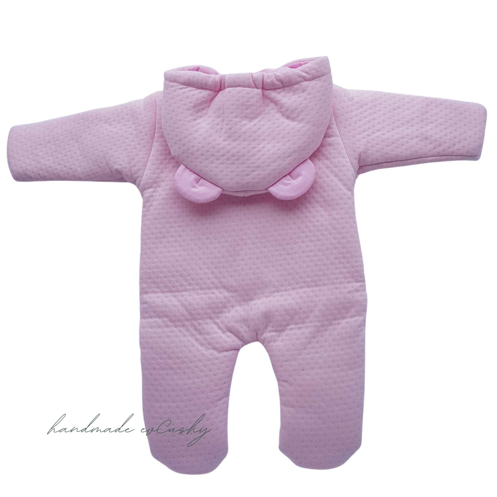 warm pram suit for winter pink with hood