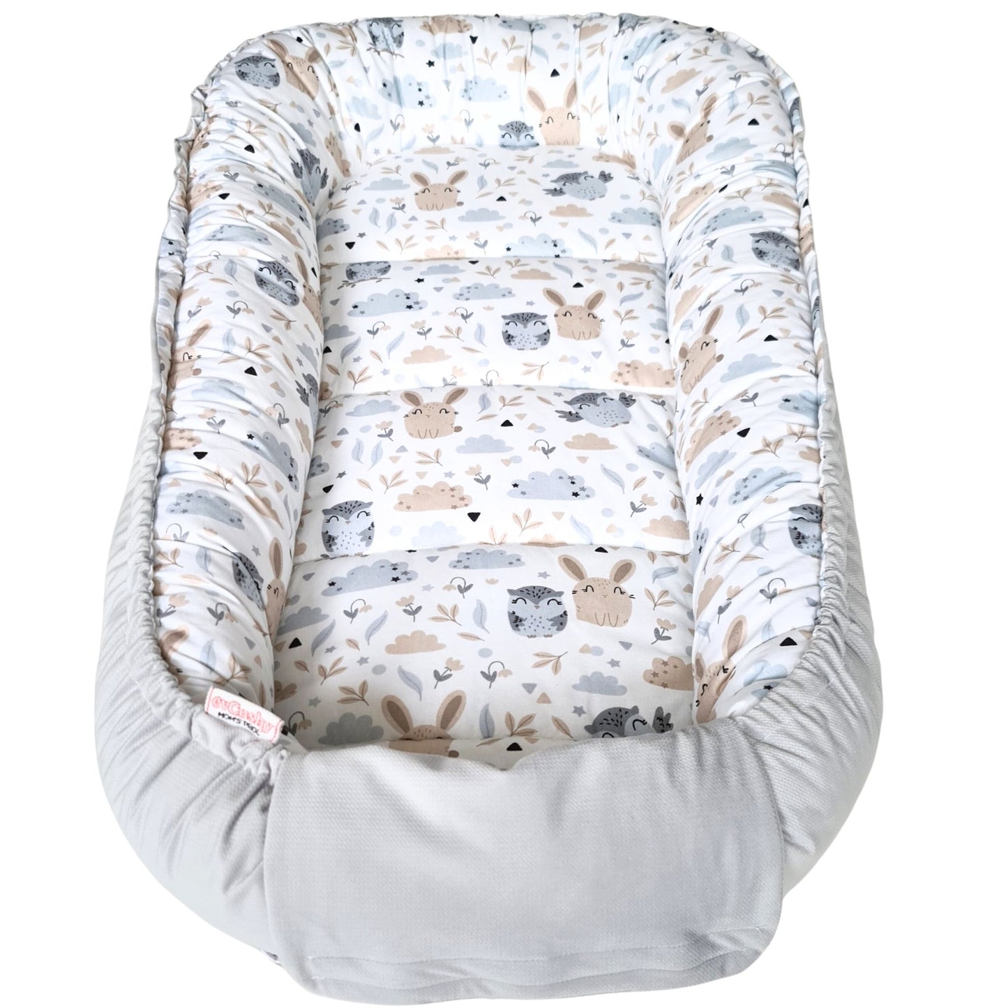 baby toddler sleep pod nest grey owls rabits pattern