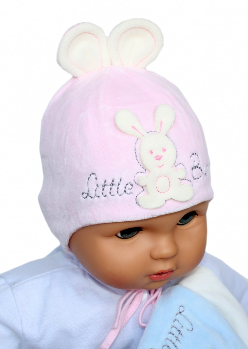 Velour Little Bunny hat pink and cream