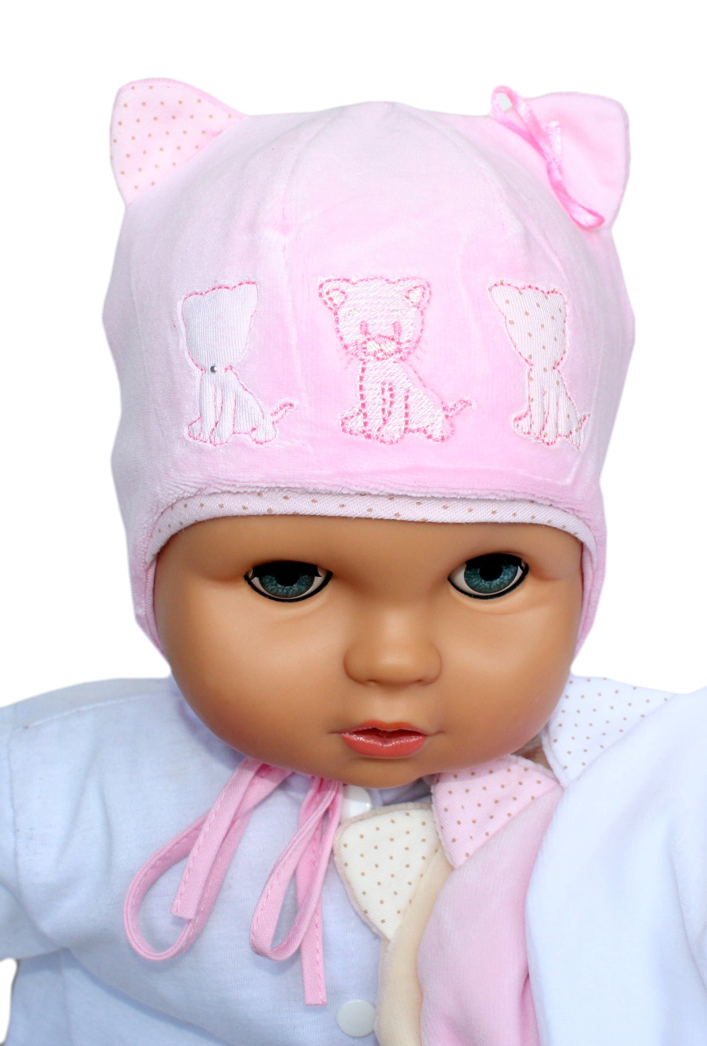 Little kittens baby girl velour hat pink, cream, white