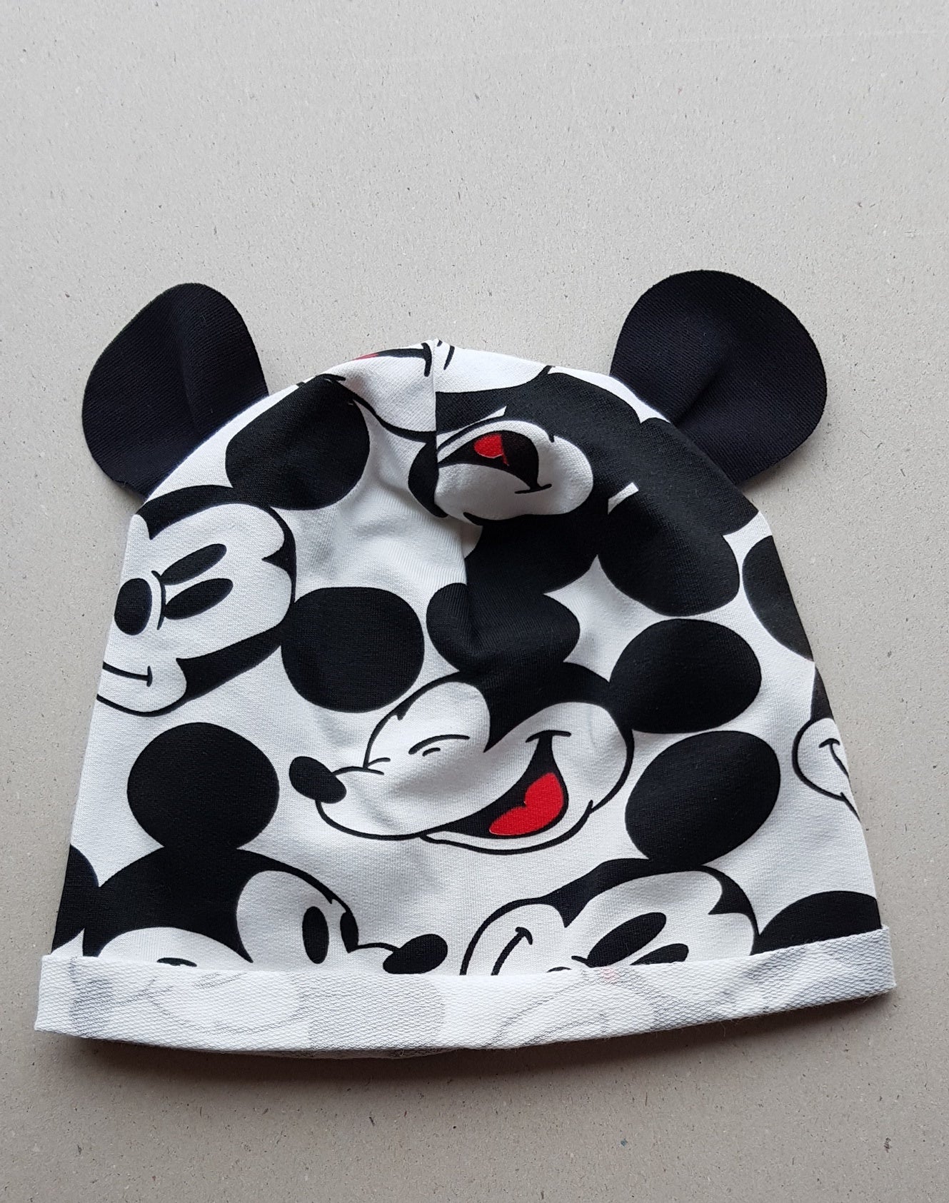 hat beanie mickey black and white unisex with ears