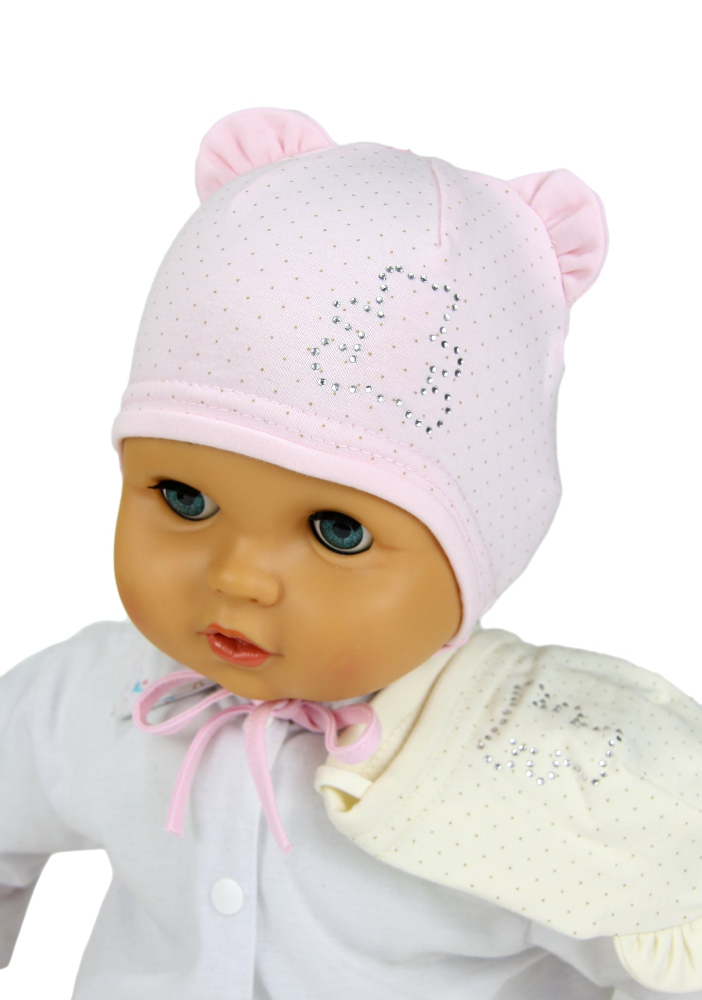 Baby girls hats with studs  Teddy Bear - only white and cream left