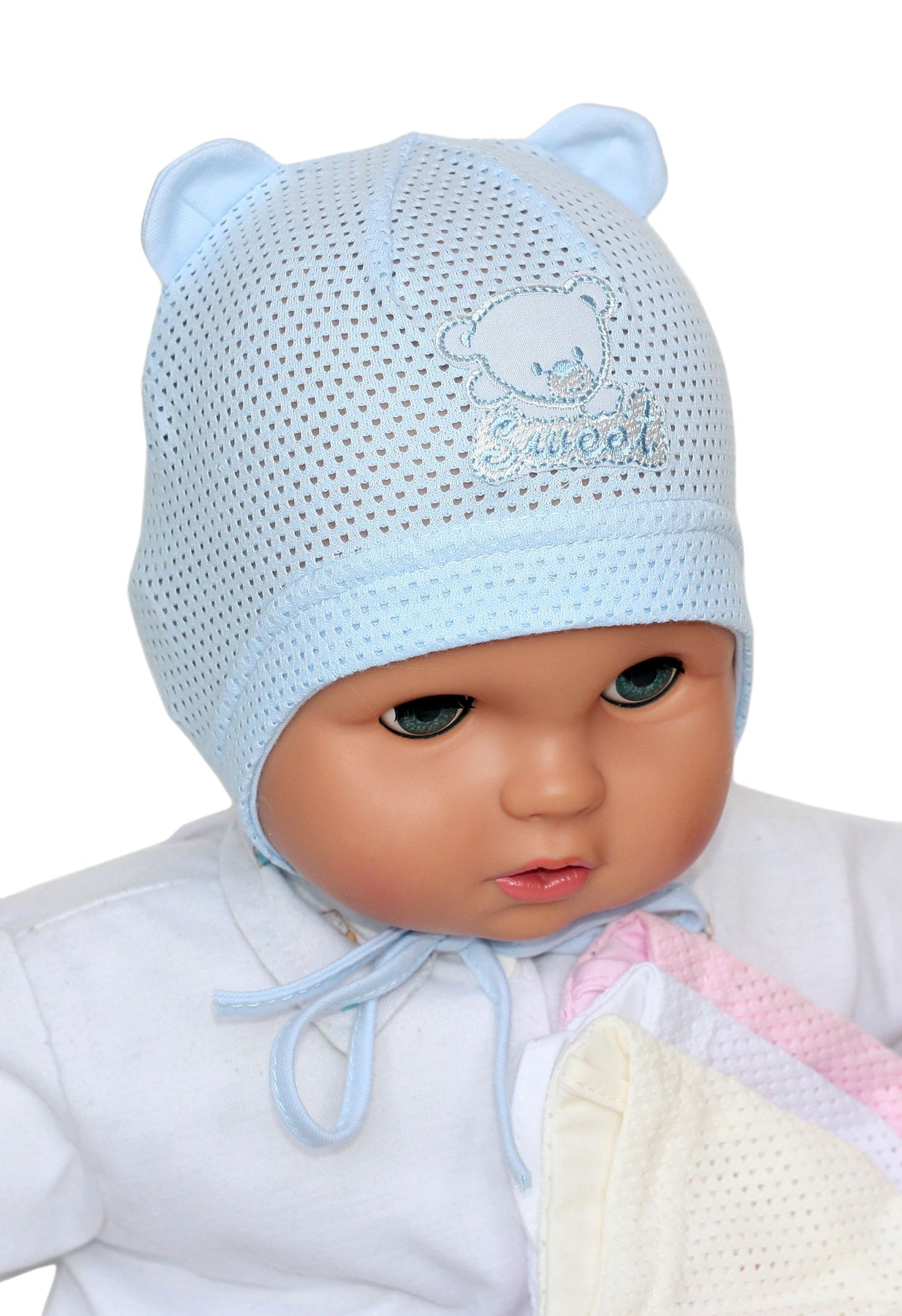 Mesh summer hats for boys and girls white,cream,blue