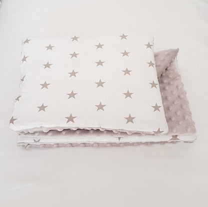 BLANKET & PILLOW SET - SIZE S, Grey stars