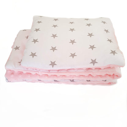 BLANKET & PILLOW SET - SIZE S, Grey stars