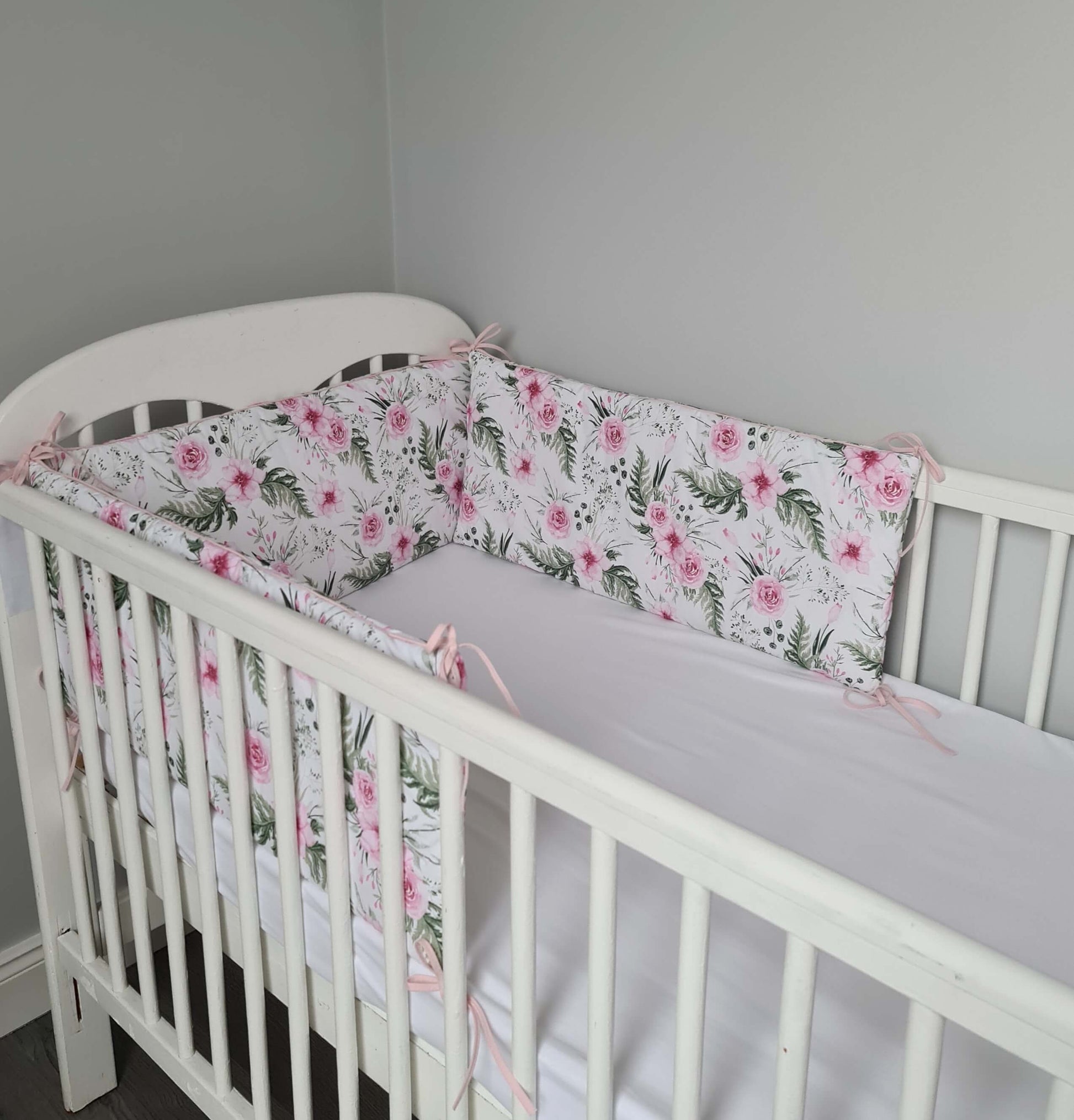 cotton bumpers for cribs cot bed with roses floral flowers pattern pink