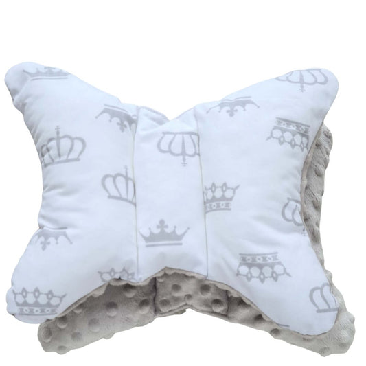 butterfly support pillow for baby head and neck white and grey crowns evcushy