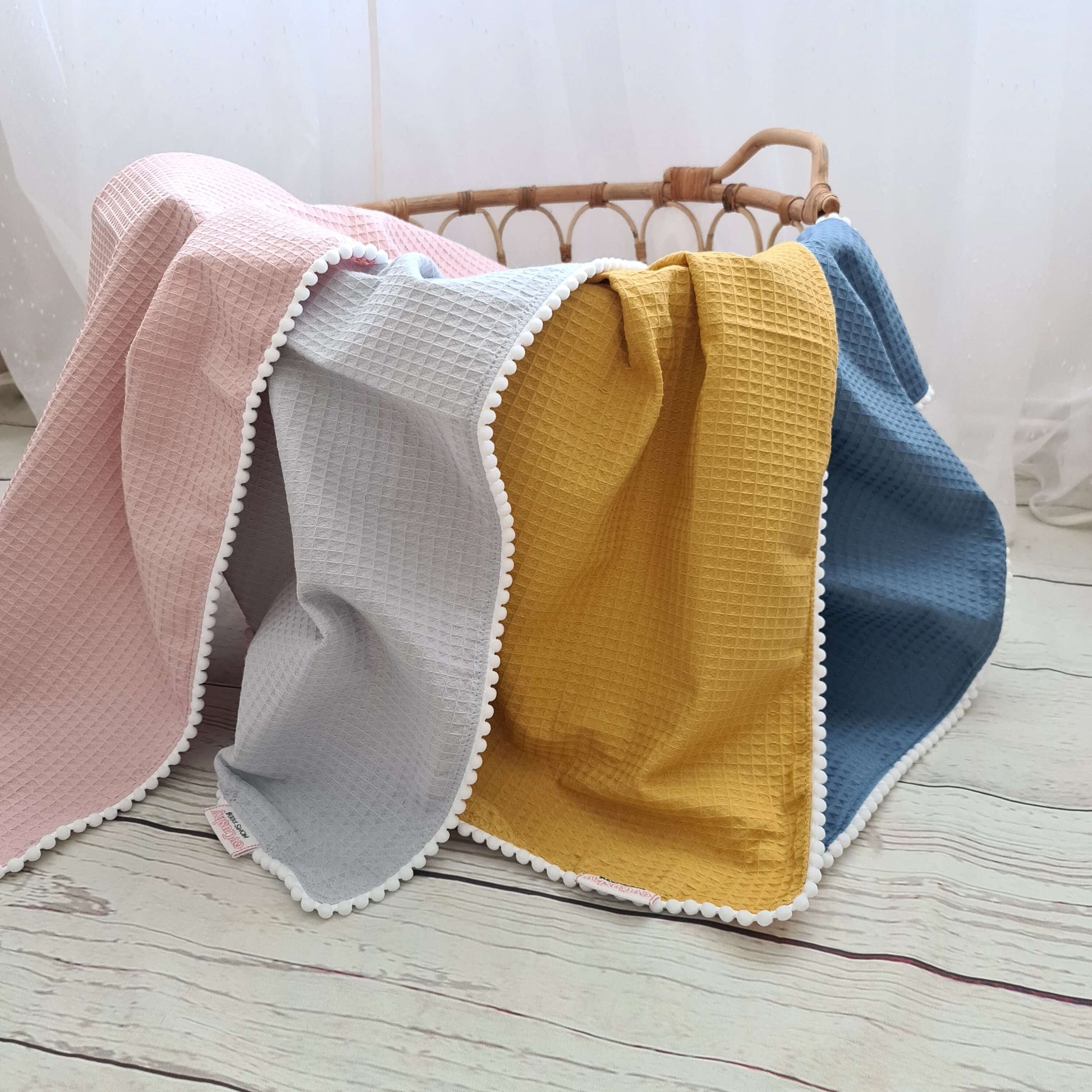 100% cotton blankets for baby waffle texture blanket pink grey mustard blue
