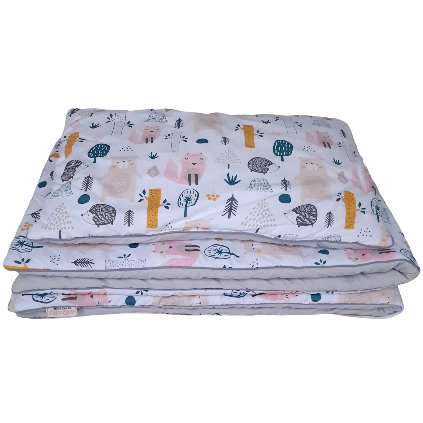 evcushy duvet quilt blanket and pillow toddler size double sided forest print pattern grey 100% cotton
