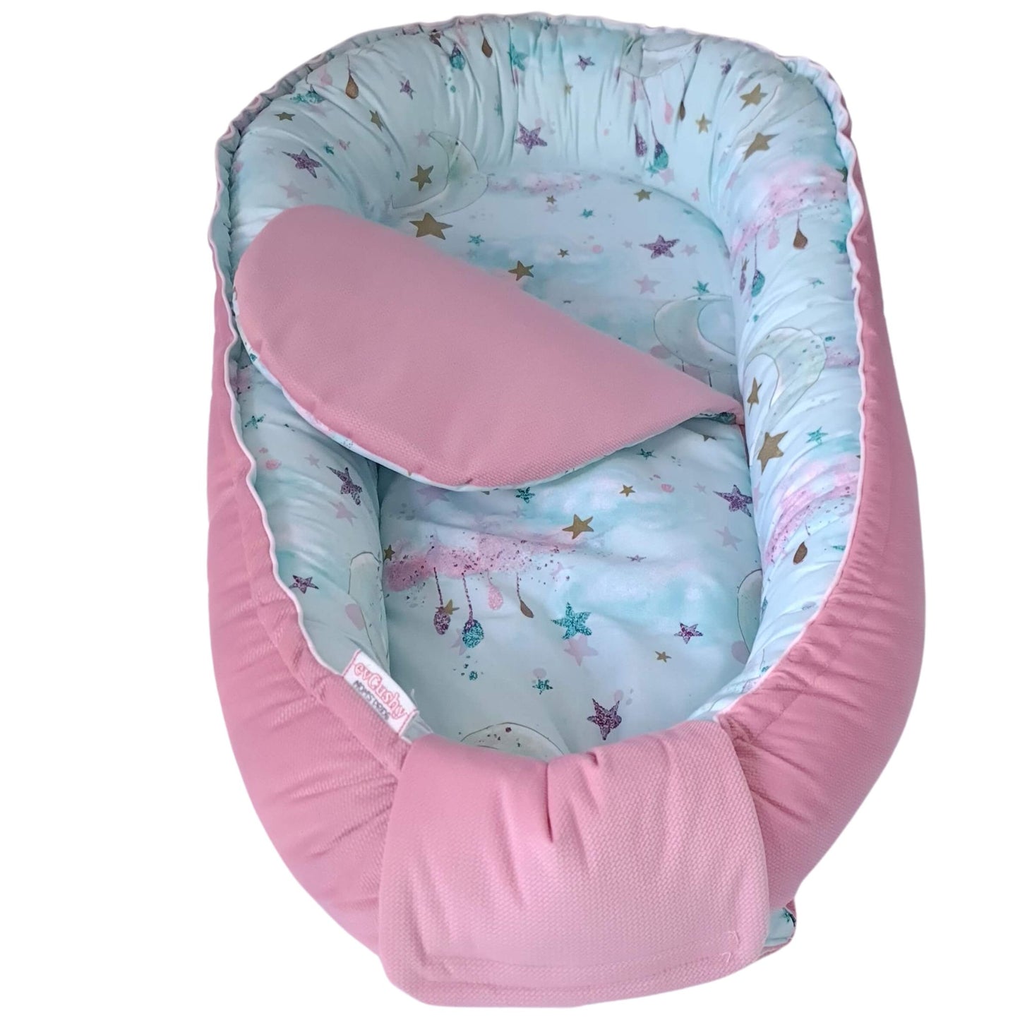 evcushy nest for baby in Ireland pink baby sleep pod