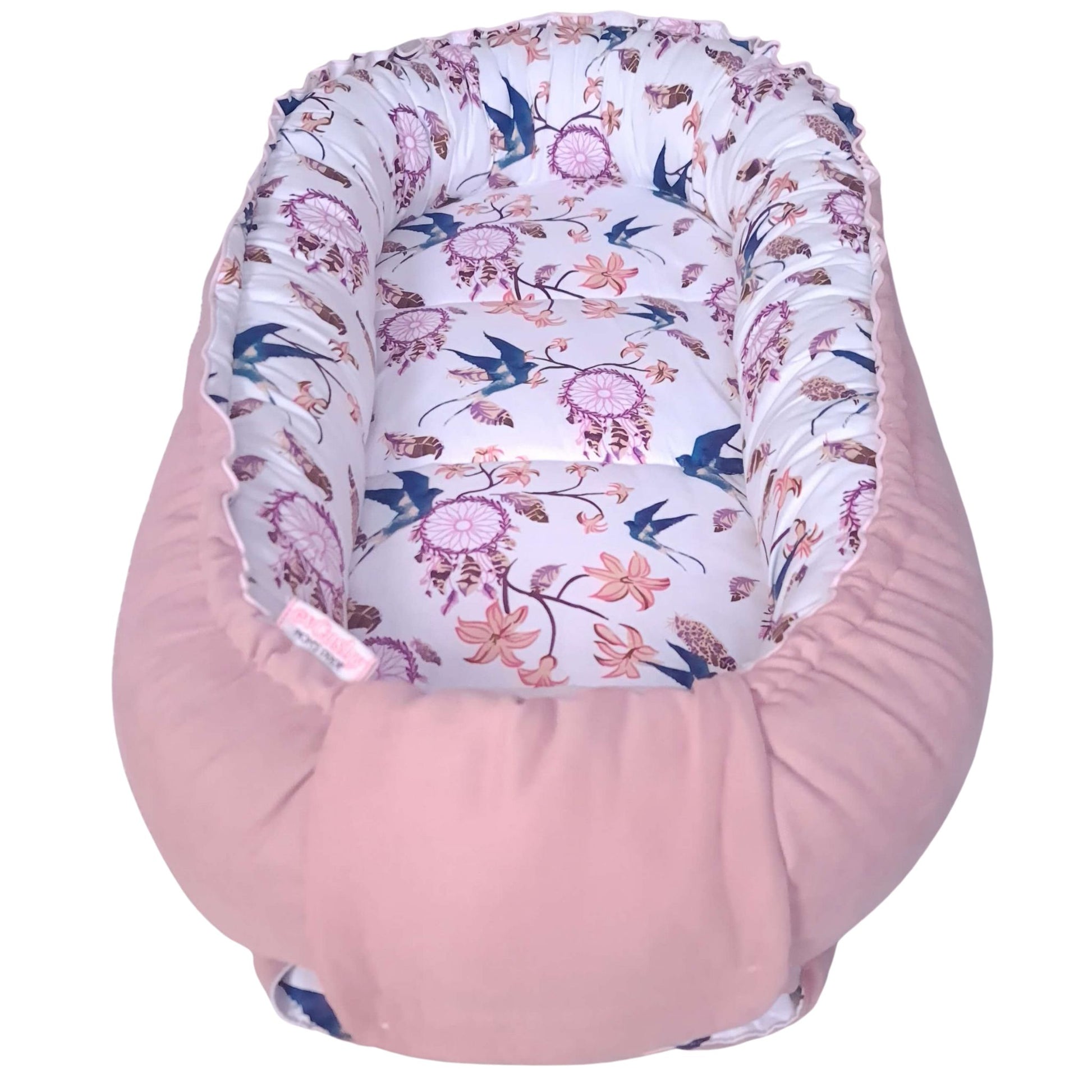 baby sleep pod nest cocoon lounger pink with dreams catchers