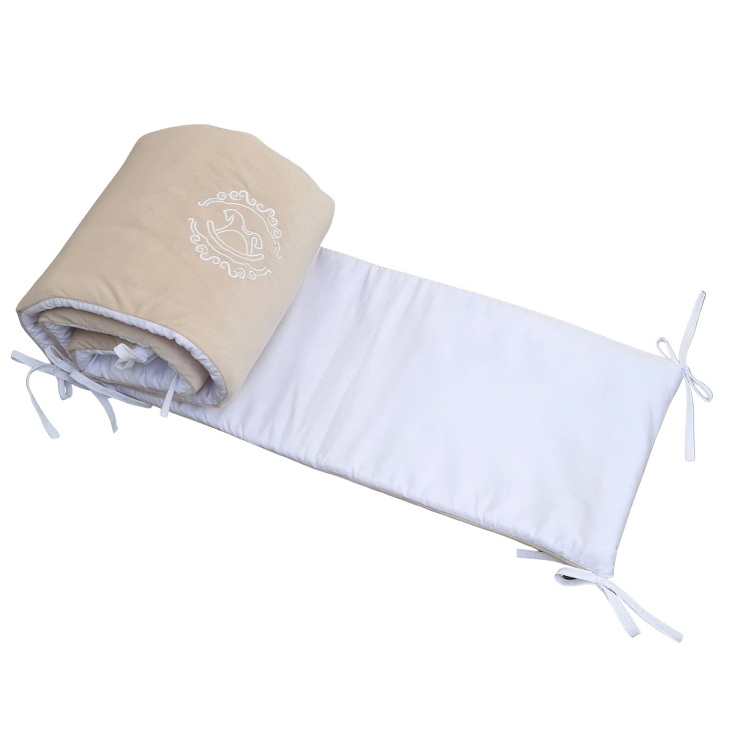 bumper for cot bed crib protectors for cot sides padded liners for cot with rocking horse embroidery beige